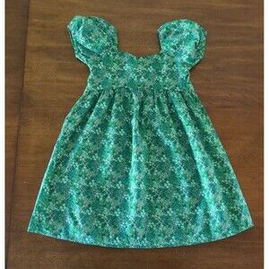 Janie and Jack Girls kelly Green Floral Puff Sleeve Dress size 7 EUC